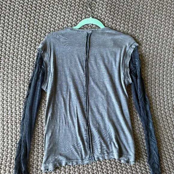 Free People Billie Jean Twofer Lace Sleeve Top in XS - Picture 4 of 7